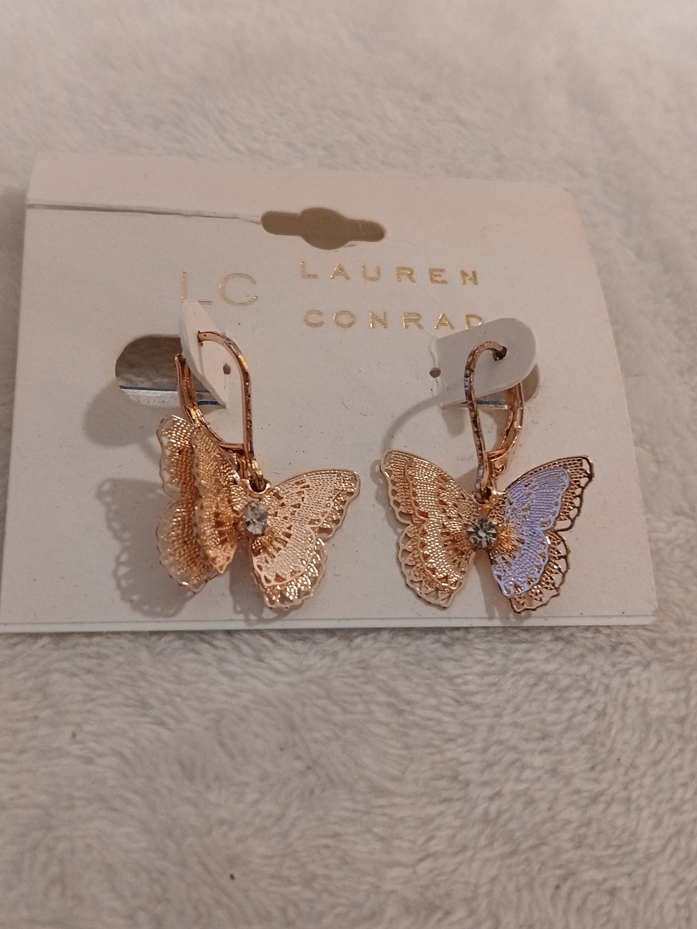 Lauren Conrad Rose Gold Butterfly Drop Earrings - NWT on CARD